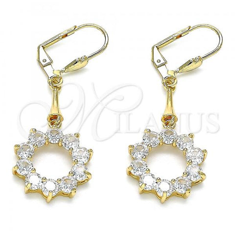 Oro Laminado Long Earring, Gold Filled Style with White Cubic Zirconia, Polished, Golden Finish, 02.387.0054