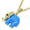 Oro Laminado Fancy Pendant, Gold Filled Style Elephant Design, with Black Crystal, Blue Resin Finish, Golden Finish, 05.380.0119.2
