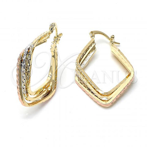 Oro Laminado Medium Hoop, Gold Filled Style Diamond Cutting Finish, Tricolor, 5.158.040