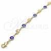 Oro Laminado Fancy Bracelet, Gold Filled Style Evil Eye and Elephant Design, Blue Resin Finish, Golden Finish, 03.326.0010.2.08