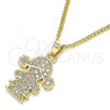 Oro Laminado Pendant Necklace, Gold Filled Style Little Girl Design, with White Micro Pave, Polished, Golden Finish, 04.94.0034.20
