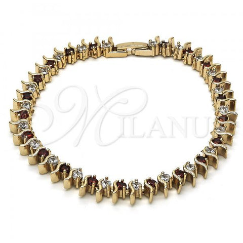 Oro Laminado Tennis Bracelet, Gold Filled Style with Ruby and White Cubic Zirconia, Polished, Golden Finish, 03.217.0002.6.08