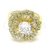 Oro Laminado Multi Stone Ring, Gold Filled Style Flower Design, with White Cubic Zirconia, Polished, Golden Finish, 01.283.0019.08 (Size 8)