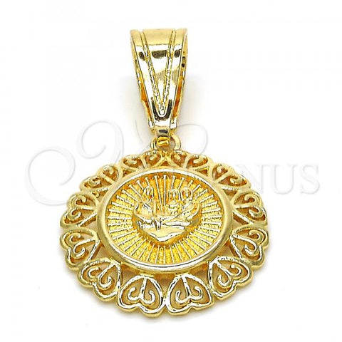 Oro Laminado Religious Pendant, Gold Filled Style Heart Design, Polished, Golden Finish, 05.120.0088