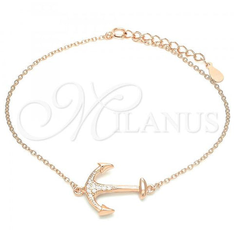 Sterling Silver Fancy Bracelet, Anchor Design, with White Micro Pave, Polished, Rose Gold Finish, 03.336.0062.1.08