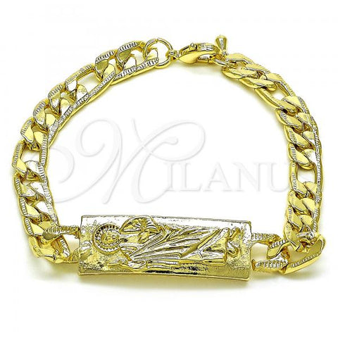 Oro Laminado Fancy Bracelet, Gold Filled Style San Judas and Pave Figaro Design, Polished, Golden Finish, 03.351.0162.08