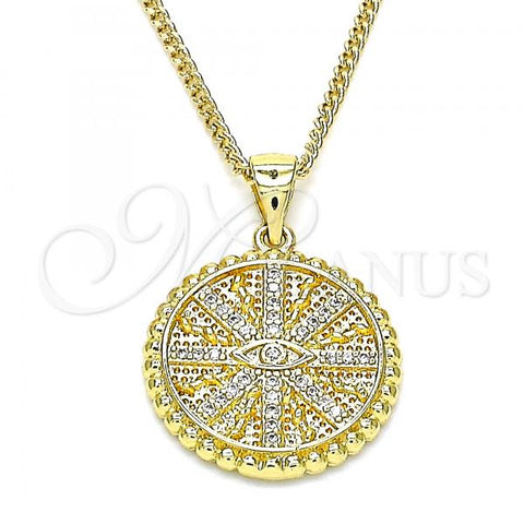Oro Laminado Pendant Necklace, Gold Filled Style Evil Eye Design, with White Micro Pave, Polished, Golden Finish, 04.341.0064.1.20