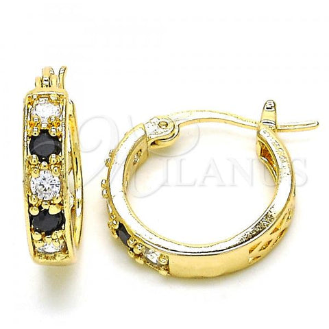 Oro Laminado Small Hoop, Gold Filled Style with Black and White Cubic Zirconia, Polished, Golden Finish, 02.210.0279.3.20