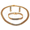 Oro Laminado Necklace, Bracelet and Earring, Gold Filled Style with Cubic Zirconia, Golden Finish, 5.014.001