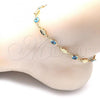 Oro Laminado Fancy Anklet, Gold Filled Style Evil Eye and Hand of God Design, Turquoise Resin Finish, Golden Finish, 03.326.0007.3.10
