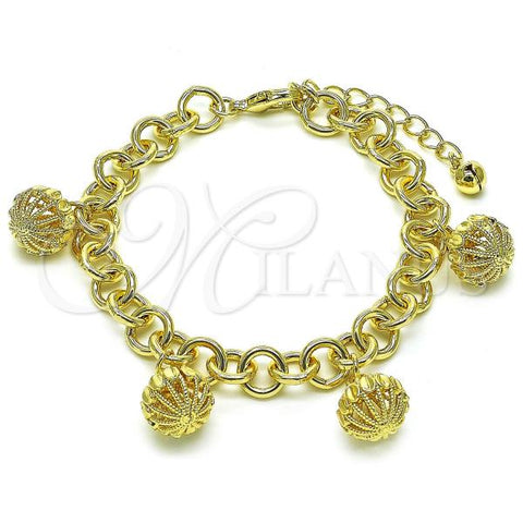 Oro Laminado Charm Bracelet, Gold Filled Style Chunky Design, Diamond Cutting Finish, Golden Finish, 03.331.0301.08
