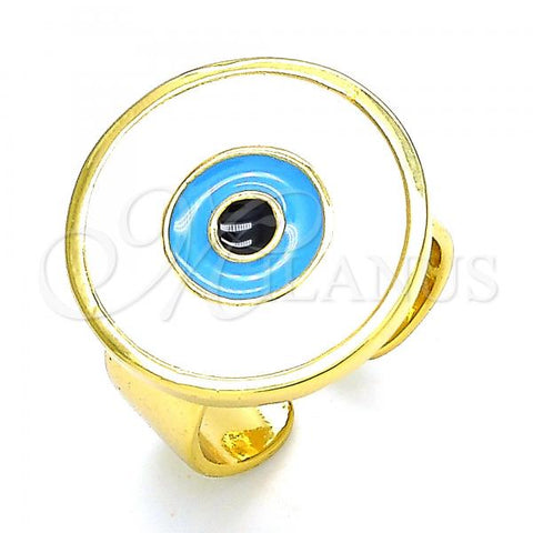 Oro Laminado Elegant Ring, Gold Filled Style Evil Eye Design, White Enamel Finish, Golden Finish, 01.313.0004 (One size fits all)