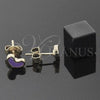 Oro Laminado Stud Earring, Gold Filled Style Heart Design, Purple Enamel Finish, Golden Finish, 02.64.0253 *PROMO*