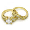 Oro Laminado Wedding Ring, Gold Filled Style Duo Design, with White Cubic Zirconia, Polished, Golden Finish, 01.99.0081.07 (Size 7)