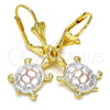 Oro Laminado Dangle Earring, Gold Filled Style Turtle Design, Polished, Tricolor, 02.351.0006