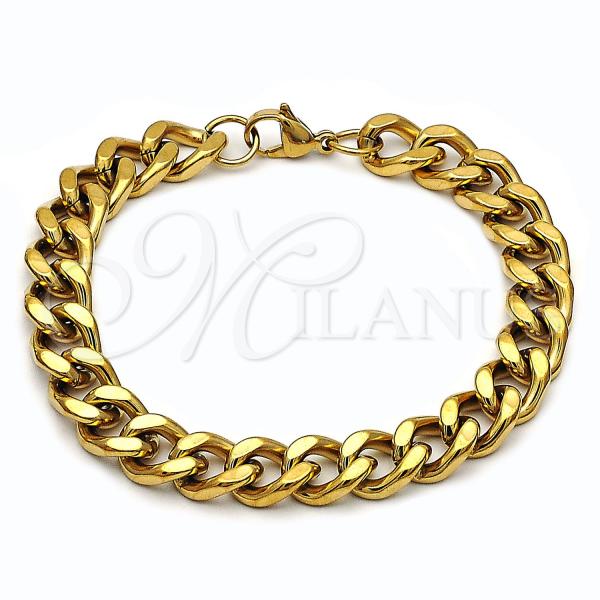 Stainless Steel Basic Bracelet, Miami Cuban Design, Polished, Golden Finish, 03.435.0003.09