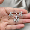 Sterling Silver Earring and Pendant Adult Set, Flower Design, Polished, Silver Finish, 10.398.0012