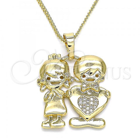 Oro Laminado Pendant Necklace, Gold Filled Style Little Boy and Little Girl Design, with White Micro Pave, Polished, Golden Finish, 04.156.0246.20