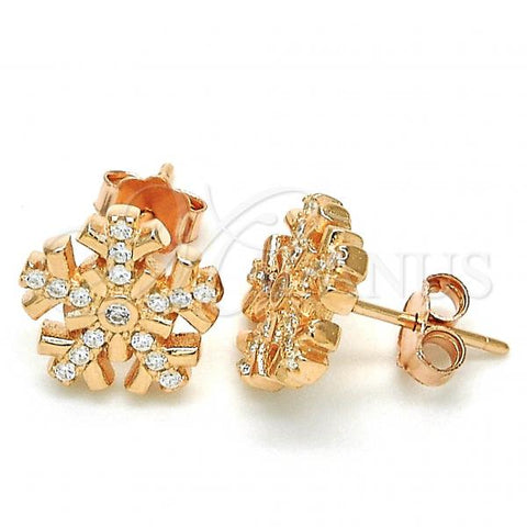 Sterling Silver Stud Earring, with White and White Cubic Zirconia, Polished, Rose Gold Finish, 02.336.0109.1