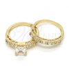 Oro Laminado Wedding Ring, Gold Filled Style Duo Design, with White Cubic Zirconia, Polished, Golden Finish, 01.284.0037.09 (Size 9)