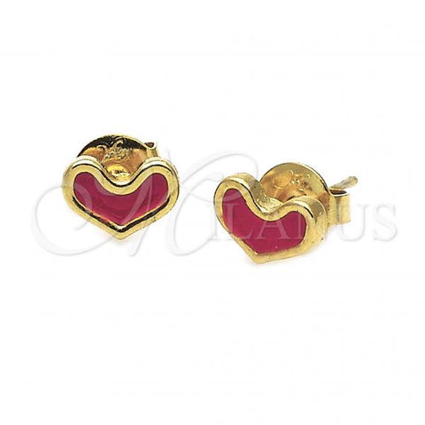 Oro Laminado Stud Earring, Gold Filled Style Heart Design, Red Enamel Finish, Golden Finish, 02.64.0251 *PROMO*