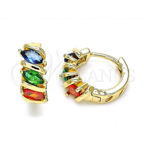Oro Laminado Huggie Hoop, Gold Filled Style with Multicolor Cubic Zirconia, Polished, Golden Finish, 02.210.0648.5.15