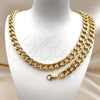 Stainless Steel Necklace and Bracelet, Miami Cuban Design, Polished, Golden Finish, 06.435.0002
