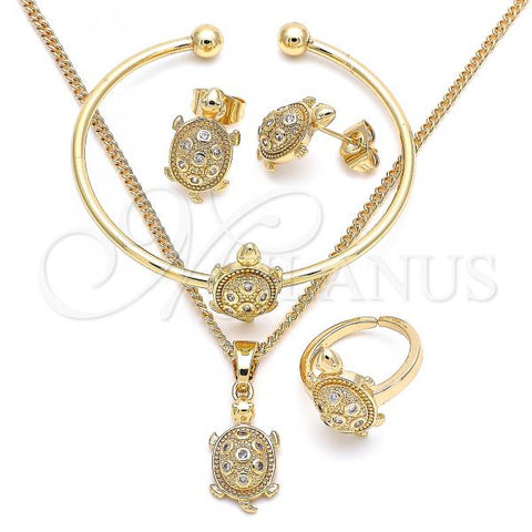 Oro Laminado Earring and Pendant Children Set, Gold Filled Style Turtle Design, with White Micro Pave, Polished, Golden Finish, 06.210.0025