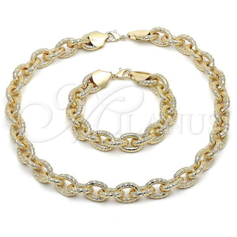 Oro Laminado Necklace and Bracelet, Gold Filled Style Rolo Design, Diamond Cutting Finish, Golden Finish, 06.331.0002