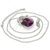 Rhodium Plated Pendant Necklace, Heart and Kohala Design, with Amethyst Swarovski Crystals and White Micro Pave, Polished, Rhodium Finish, 04.239.0012.1.16