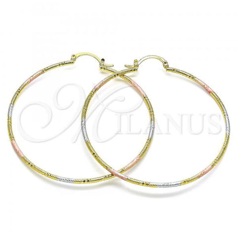 Oro Laminado Large Hoop, Gold Filled Style Diamond Cutting Finish, Tricolor, 02.168.0039.1.60