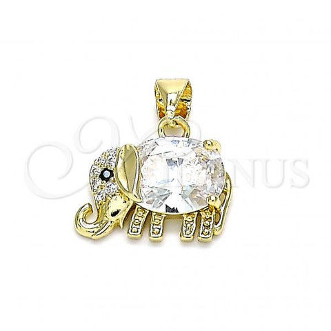 Oro Laminado Fancy Pendant, Gold Filled Style Elephant Design, with White and Black Cubic Zirconia, Polished, Golden Finish, 05.213.0114