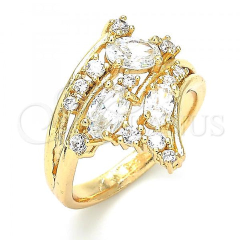 Oro Laminado Multi Stone Ring, Gold Filled Style with White Cubic Zirconia, Polished, Golden Finish, 01.221.0006.06 (Size 6)