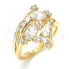 Oro Laminado Multi Stone Ring, Gold Filled Style with White Cubic Zirconia, Polished, Golden Finish, 01.221.0006.06 (Size 6)