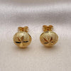 Oro Laminado Stud Earring, Gold Filled Style Flower Design, Diamond Cutting Finish, Golden Finish, 02.342.0276