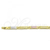 Oro Laminado Solid Bracelet, Gold Filled Style Diamond Cutting Finish, Tricolor, 03.102.0066.08