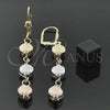 Oro Laminado Long Earring, Gold Filled Style Flower Design, Diamond Cutting Finish, Tricolor, 5.116.013