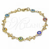 Oro Laminado Fancy Bracelet, Gold Filled Style Evil Eye and Dolphin Design, Multicolor Resin Finish, Golden Finish, 03.326.0009.08