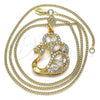 Oro Laminado Pendant Necklace, Gold Filled Style Peacock Design, with White and Garnet Cubic Zirconia, Polished, Golden Finish, 04.283.0003.1.20