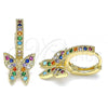 Oro Laminado Huggie Hoop, Gold Filled Style Butterfly Design, with Multicolor Micro Pave, Polished, Golden Finish, 02.210.0448.2.15