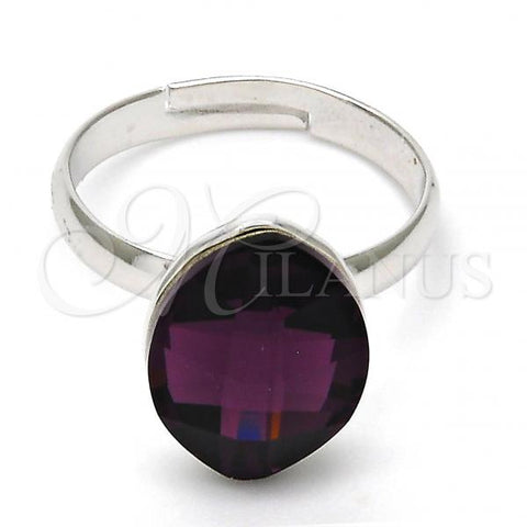 Rhodium Plated Multi Stone Ring, with Amethyst Swarovski Crystals, Polished, Rhodium Finish, 01.239.0008.3 (One size fits all)