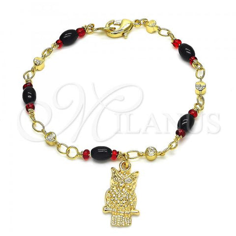 Oro Laminado Charm Bracelet, Gold Filled Style Owl Design, Polished, Golden Finish, 03.213.0084.07