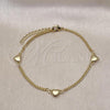 Oro Laminado Fancy Bracelet, Gold Filled Style Heart and Miami Cuban Design, Polished, Golden Finish, 03.213.0270.07