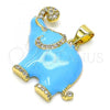 Oro Laminado Fancy Pendant, Gold Filled Style Elephant Design, with White Micro Pave, Light Blue Enamel Finish, Golden Finish, 05.362.0003.4
