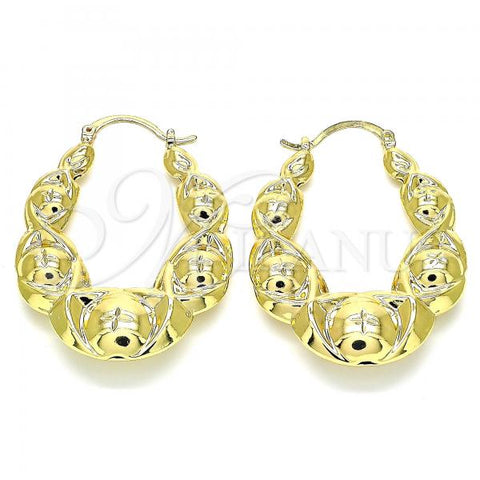 Oro Laminado Medium Hoop, Gold Filled Style Hugs and Kisses and Hollow Design, Diamond Cutting Finish, Golden Finish, 5.149.001.35