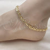 Oro Laminado Fancy Anklet, Gold Filled Style Heart Design, Polished, Golden Finish, 03.100.0056.10