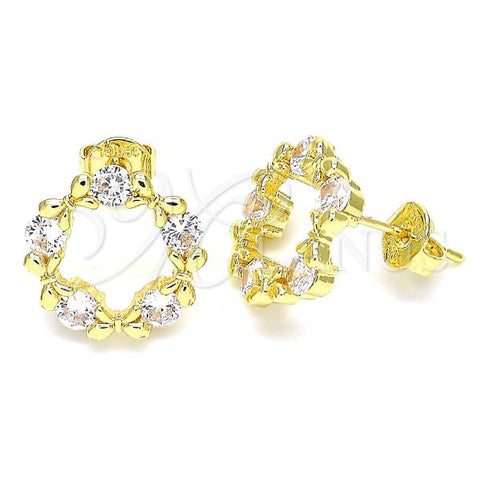Oro Laminado Stud Earring, Gold Filled Style Bow Design, with White Micro Pave, Polished, Golden Finish, 02.156.0465