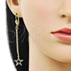 Oro Laminado Long Earring, Gold Filled Style Star Design, with Cubic Zirconia, Golden Finish, 5.089.005
