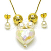Oro Laminado Necklace and Earring, Gold Filled Style Chunky and Ball Design, with Ivory Pearl, Polished, Golden Finish, 06.417.0009