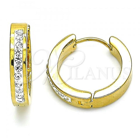 Stainless Steel Huggie Hoop, with White Crystal, Polished, Golden Finish, 02.230.0063.1.20